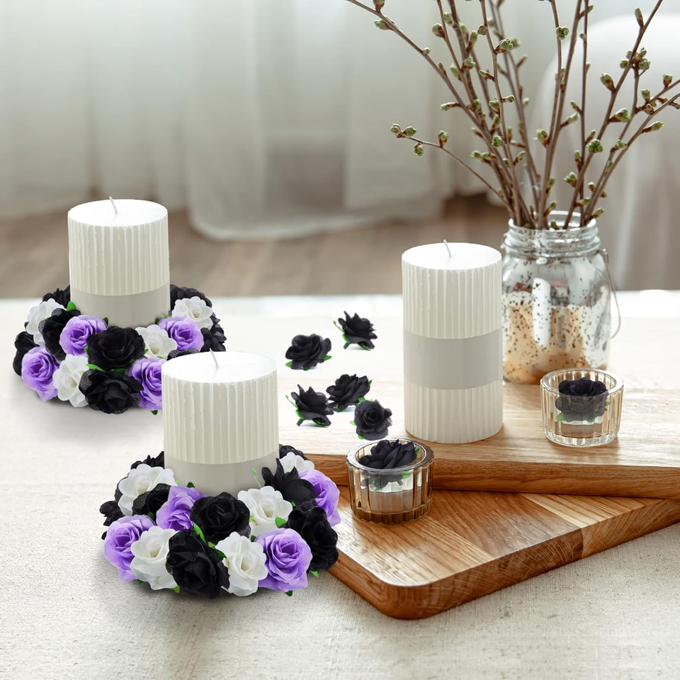 50Pcs Black Roses Artificial Flowers Bulk, 1.6 Inch Small Silk Fake