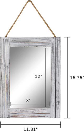 12 X 16 in Wall Decorative Mirror, Rustic Wood Frame Rectangular Mirror with Han - Picture 7 of 12