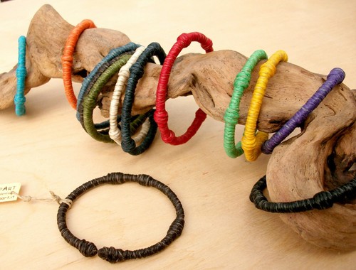 BRACCIALE RIGIDO DONNA CANAPA ACCIAIO ARTIGIANALE 12 COLORI !!! - Picture 19 of 23