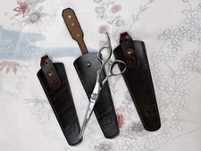 1x Genuine Leather Dark Brown Hair Scissors Case Adjustable Strap - Case Only