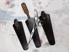 1x Genuine Leather Dark Brown Hair Scissors Case Adjustable Strap - Case Only