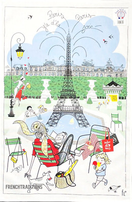 French Cotton Kitchen Dish/Tea Towel - French Garden in Paris - Made In France