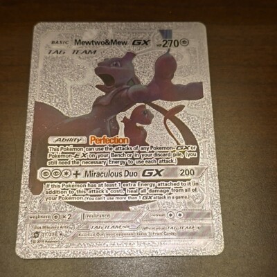 Mewtwo & Mew GX  Tag Team 270 HP Silver Foil Fan Art Display Card 71/236 