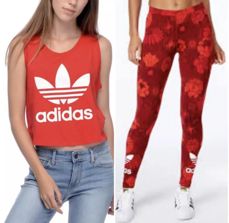 Adidas red leggings and crop top sales