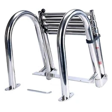 Amarine Made 4Step Wide Boat Deck Ladder Stainless Rear Entry Telescoping Ladder