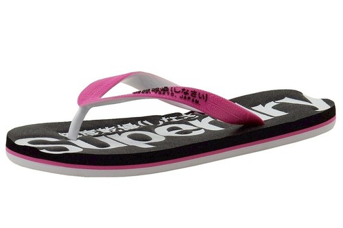 Superdry Women's Glitter Pink/Black/Glitter Flip Flops Sandals Shoes