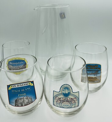 Stemless Wine Glasses and Carafe Luminarc Bistro Collection NIB 5 piece set 