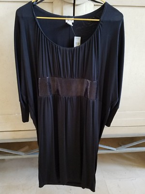 $170 NWT CACHE BLACK COCKTAIL DRESS SNAKE PRINT BELT BATWING SLEEVES PULLOVER M
