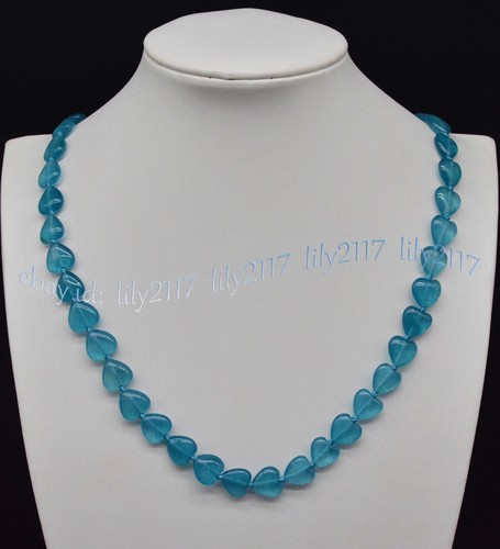 Natural 12mm Blue Aquamarine Gemstone Heart Shaped Beads Necklaces 14-100" - Picture 9 of 21