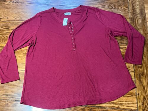 Maurices Red Burgundy Henley-style shirt long sleeve snaps 3XL. XXXL Women's