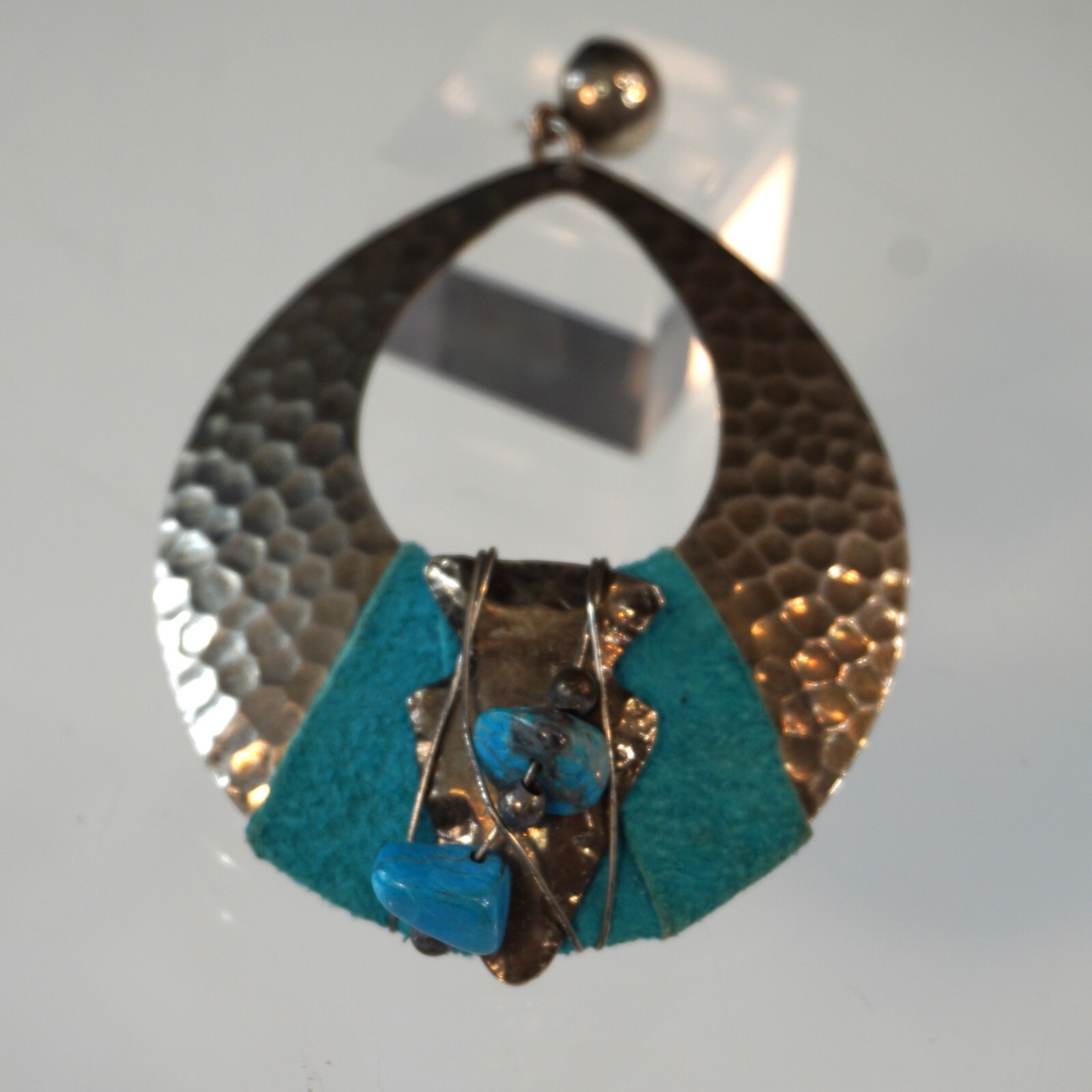 Large Statement Earrings Hammered Silver Tone Met… - image 5