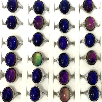 wholesale Bulk 50pcs elliptical mood color change silver alloy ring unisex party