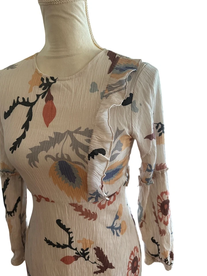 Vestido Junior Vintage Años 90 Estampado Floral Volantes y Cintura Imperio En Niveles Hada Modesto Foto 3 de 4