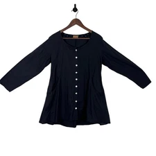 Anthropologie Tulip Womens Small Navy Blue Tunic Button-Down Pearl Boho