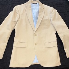 Beige Cotton Single-Breasted Two-Button Notch Lapel Men's Blazer