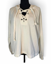 Aerie Lace Up Hoodie Sweatshirt Womens L Cream Ivory NWT Pullover Oversized