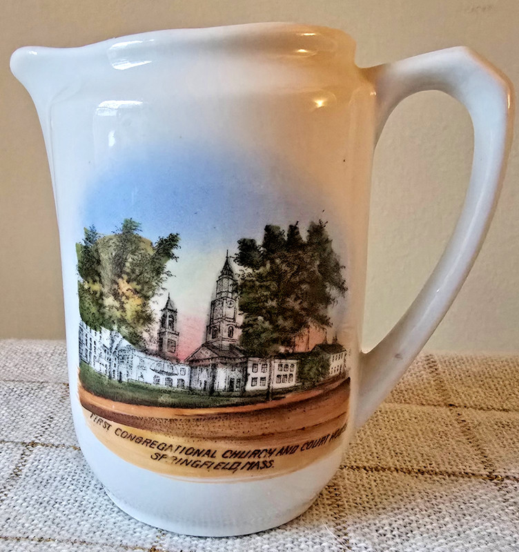 SPRINGFIELD MA -ANTIQUE, SOUVENIR PORCELAIN CREAMER- CHURCH & COURT-MADE GERMANY