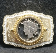 WJ11115 NOS VINTAGE 1970s CUT-OUT U.S. SILVER DOLLAR FACSIMILE BELT BUCKLE