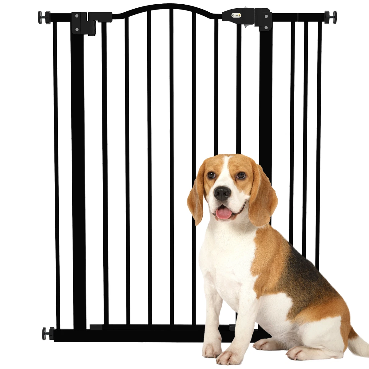Pet Gate Black Metal Adjustable 74-87cm Height 94cm Auto-Close Safety BarrierHD
