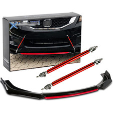 Front Bumper Lip Spoiler Splitter Body Kit Red Trim Strut Rods For Honda Front Bumper Lip Spoiler Splitter Body Kit Red Trim Strut Rods For Honda