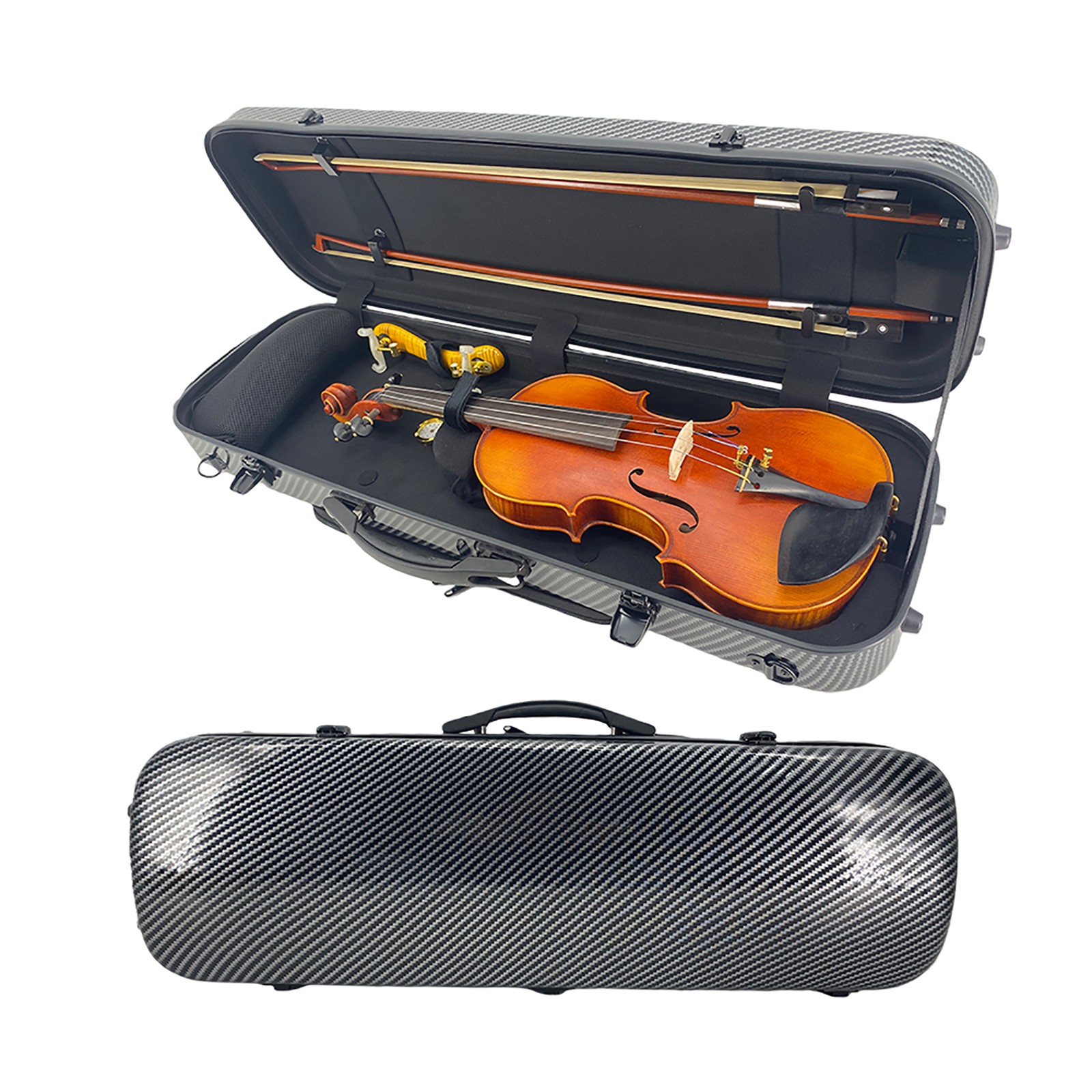 Violin Case 4/4 Full Size Carbon Fiber Oblong Violin Bag Music Bag Backstrap