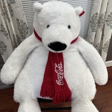 Large Coca-Cola Plush Polar Bear 36" w/ Scarf Collectible Stuffed Animal READ