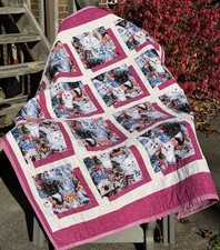 Handmade QUILT Cats kittens fabric crib toddler throw size 45"x52" new
