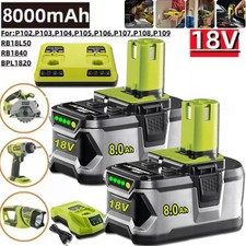 12.0AH 8.0Ah Battery/Charger 18V For Ryobi One+Plus P108 Lithium RB18L60 RB18L40