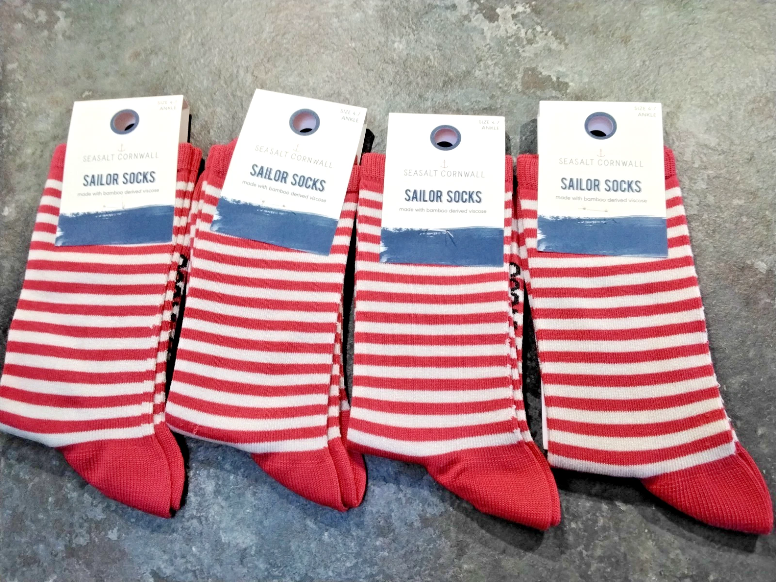 New 4 X Pairs Seasalt Ladies Bamboo Soft Socks Striped Radish White Size 4-7