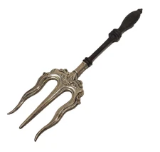 Sterling Silver Trident English Seafood Serving 3 Prong Fork Wood Handle 1900s