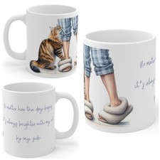 Tabby Cat Mug, Morning Cat Cuddles Mug