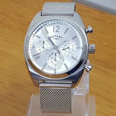 Herrenuhr Vintage inspiriert Herren Rotary Avenger Sport Silber Chrono 125. Jahr