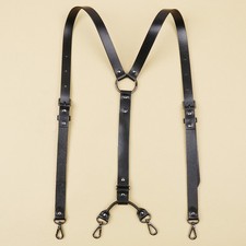 Adult Suspenders Clip Men Adjustable Belt Top-Grain Cowhide Braces Dinner Suit