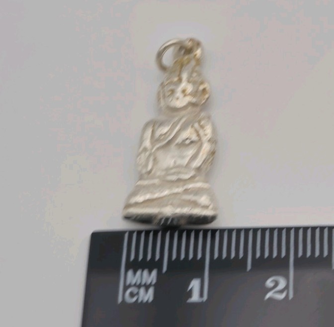 Vintage Solid Silver Budda Praying Charm Pendant … - image 6