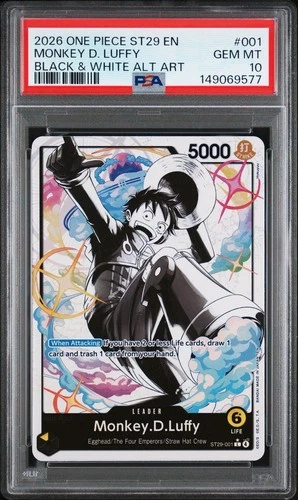 2026 One Piece ST29 EN Black & White Alt Art #001 Monkey D. Luffy PSA 10