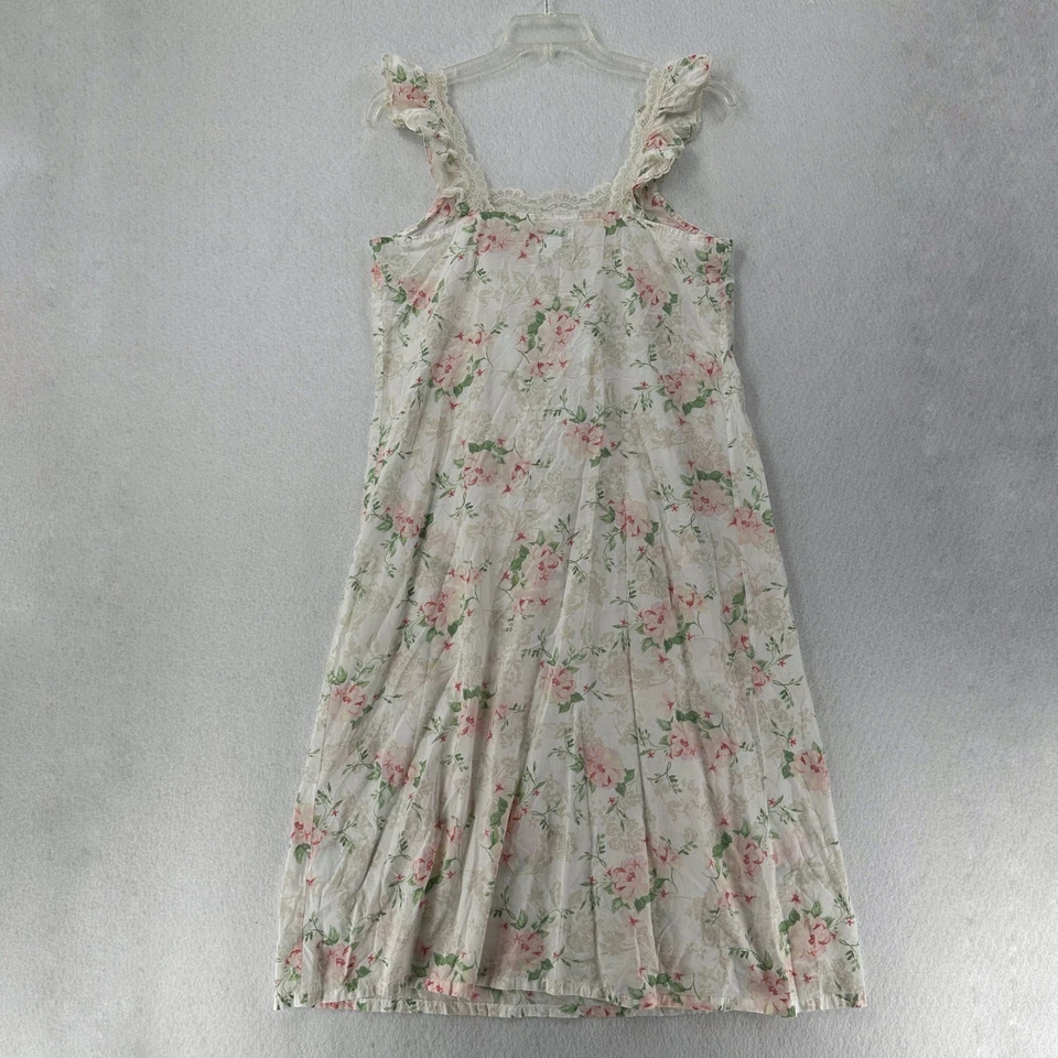 Camisola Laura Ashley 100% algodão rosa floral renda sem mangas romântica M - Imagem 2 de 4