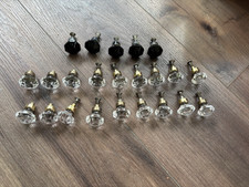 Vintage Lot 23 Glass Knobs For Cabinets Furniture Drawers Clear Black