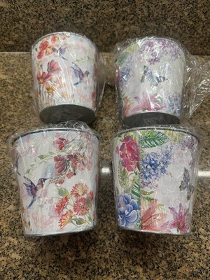 Shinoda Blooming Seasons Metal Planter Set Of 4 4.7in Floral Hummingbird