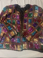 Vtg Lawrence Kazar Silk Sequin Beaded Long Sleeve Size 3X