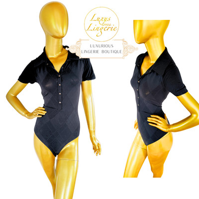 CHECK STRING BODY by Wolford M Medium black schwarz Kurzarm Polo Design
