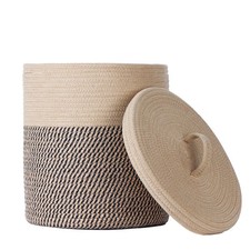 Cotton Rope Basket with Lid Soft Storage Bin for Home Organization, Brown ...