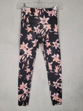 Victorias Secret Leggings Womens Small Black Pink Floral High Rise Yoga Pants