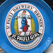 VINTAGE ST. PAULI GIRL 12" METAL BEER TRAY. In Nice Condition. Great For Home!