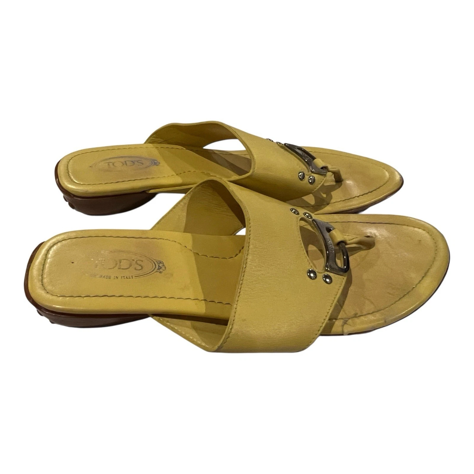 TOD’S Sandali Tod's in pelle con perizoma giallo con accento argento 6 lusso vintage Y2K Italia