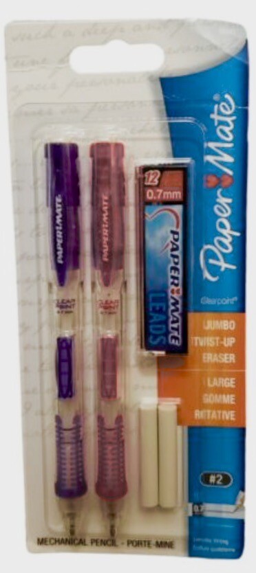 Paper Mate Clear Point Mechanical Pencil Set, 0.7mm, #2 Lead, Purple/Pink, 2 Pk