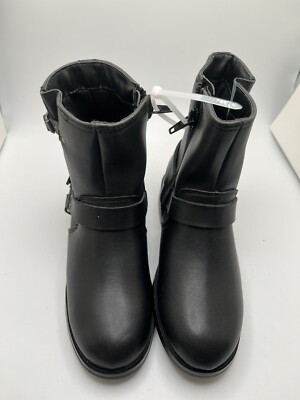 NWOB Steve Madden Beckky Girls sz 12 black faux leather biker ankle boot