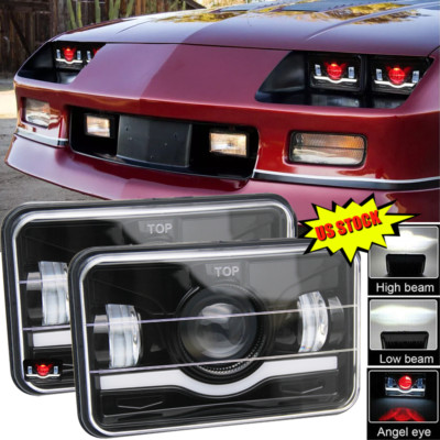Fit For Chevrolet Camaro 1983-1992 Pair 4x6'' LED Headlights Red DRL Hi-Lo Beam