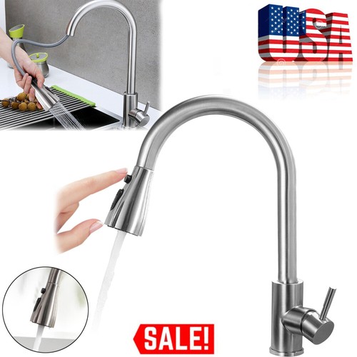 Commercial Kitchen Sink Faucet Pull Out Sprayer Mixer Tap Brushed Nickel & Cover