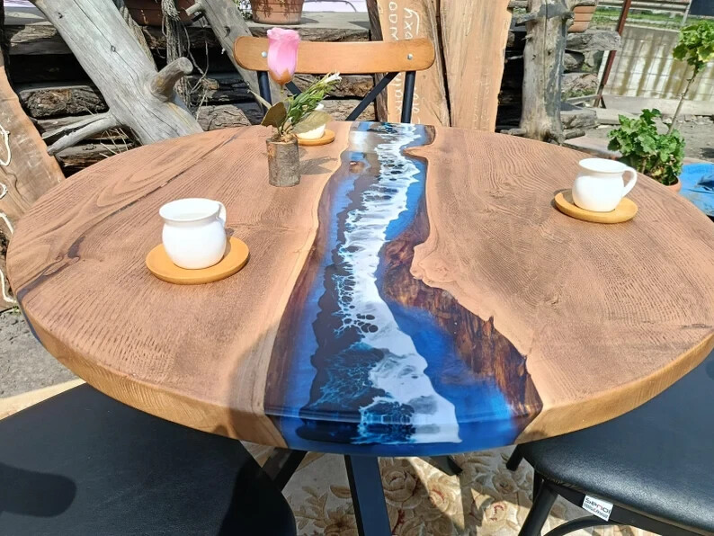 Natural Wood Epoxy Resin Round Table for Kitchen Dining Room Decor-image