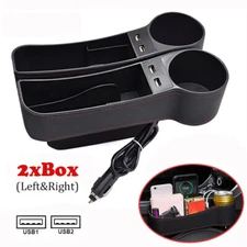 2 PCS Dual USB Car Seat Gap Catcher Filler Storage Box Pocket Holder Organizer